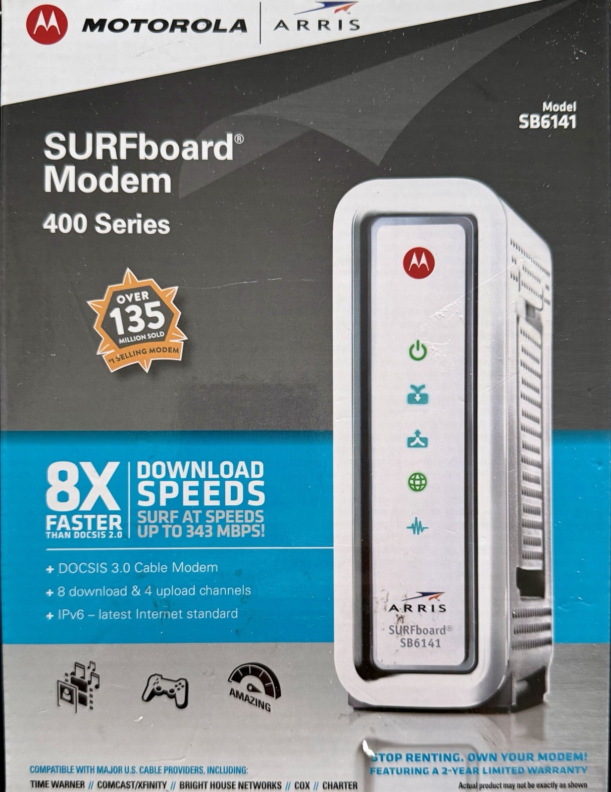 Motorola ARRIS SURFboard Modem 400 Series SB6141 With Power Supply *Tested*