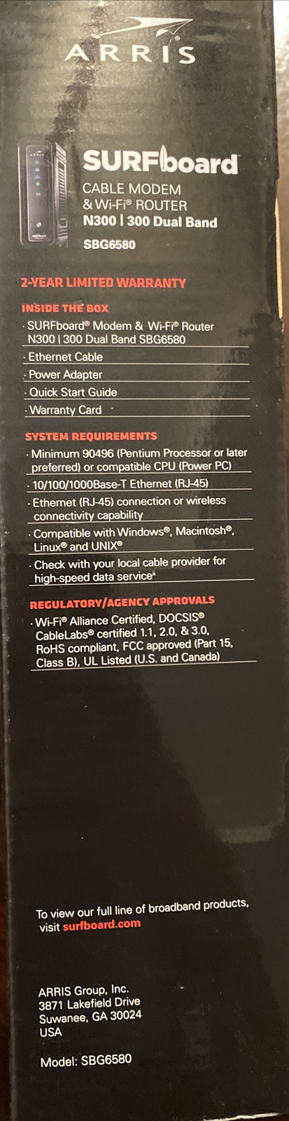 Arris SURFboard SBG6580 Cable Modem & Wi-Fi Router N300|300 Dual Band