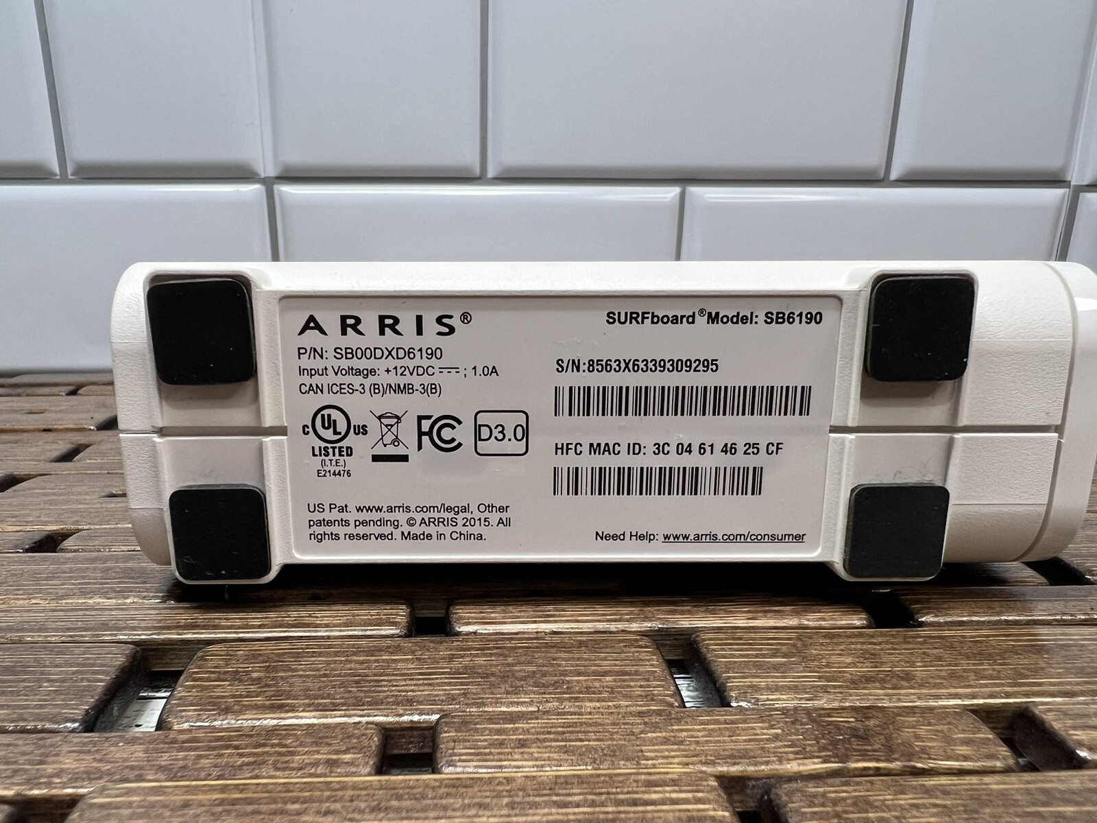 Modem: ARRIS Surfboard, Model SB6190, DOCSIS 3.0 Cable Modem, White Tested Works