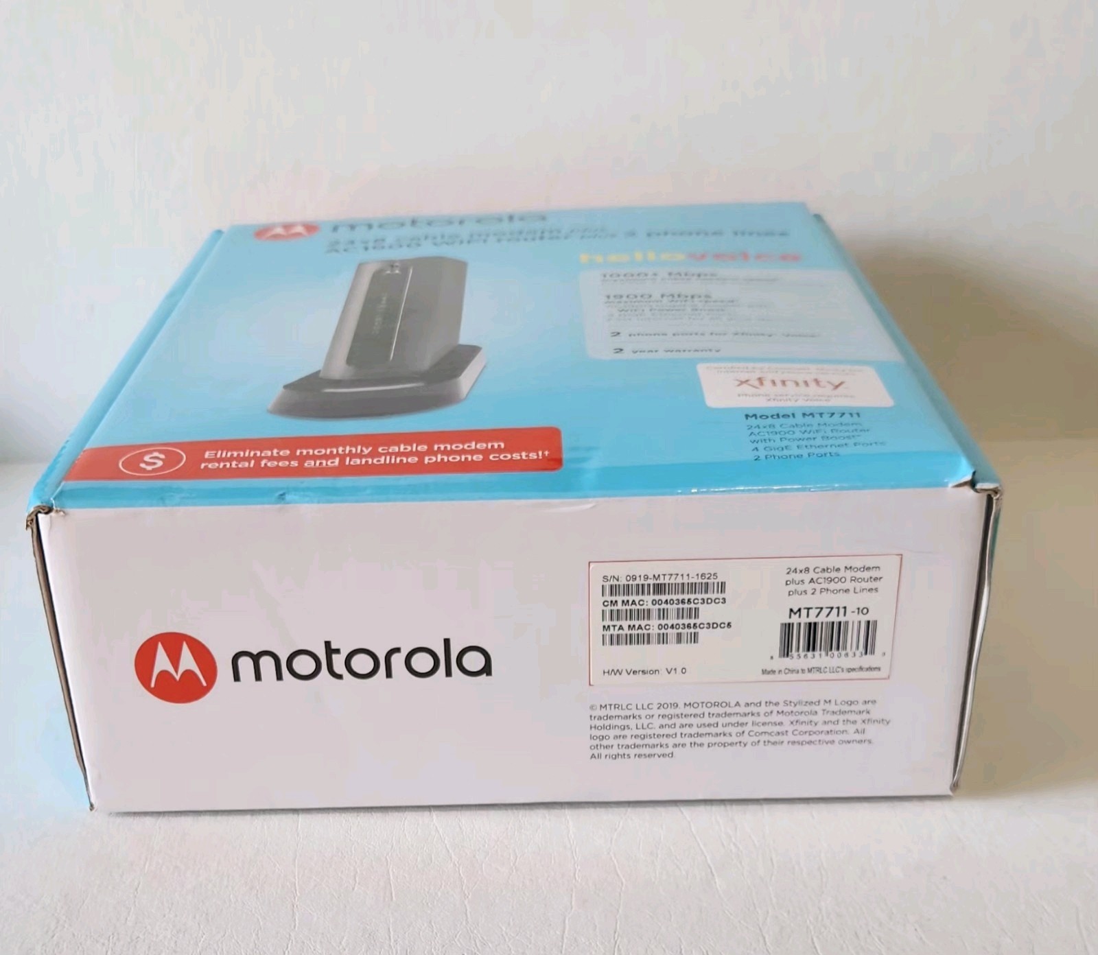 Motorola MT7711 24X8 Cable Modem and AC1900 Dual Band Wi-Fi Gigabit Router 2…