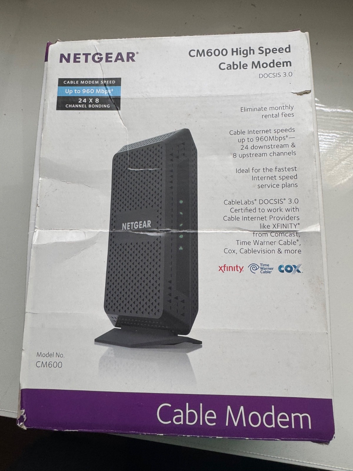 NETGEAR CM600 High Speed Gigabit Ethernet port Cable Modem Black