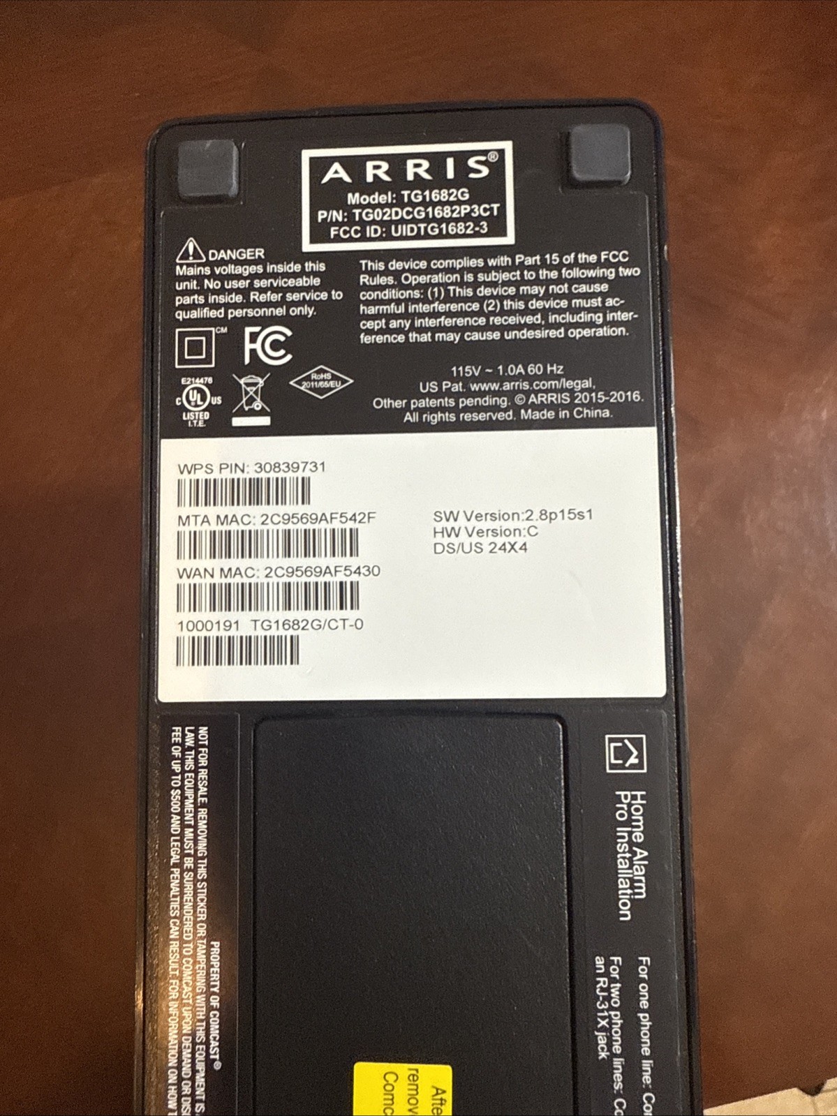 Xfinity Arris TG1682G Dual Band Wireless 802.11ac Cable Modem Router