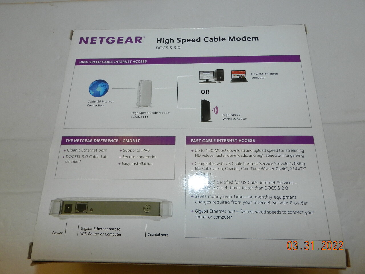Netgear CMD31T High Speed DOCSIS 3.0 Cable Modem