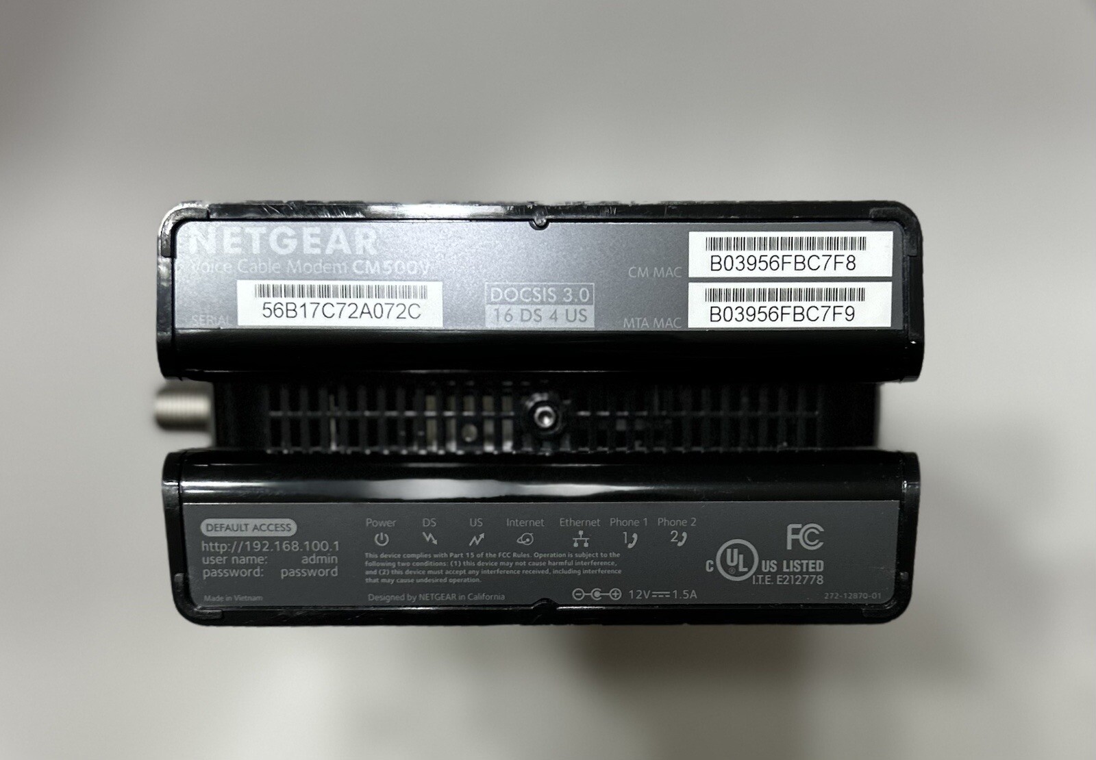 NETGEAR Cable Modem CM500V -For Infinity By Comcast