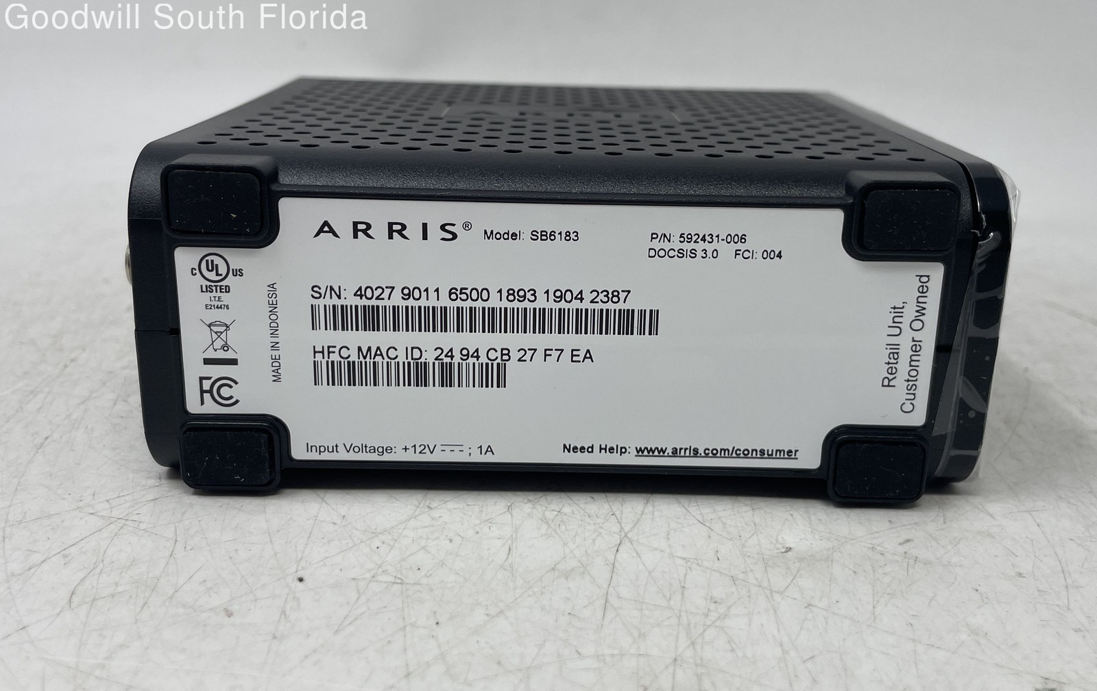 Arris Surfboard SB6183 Black 686 Mbps DOCSIS 3.0 Cable Modem Not Tested