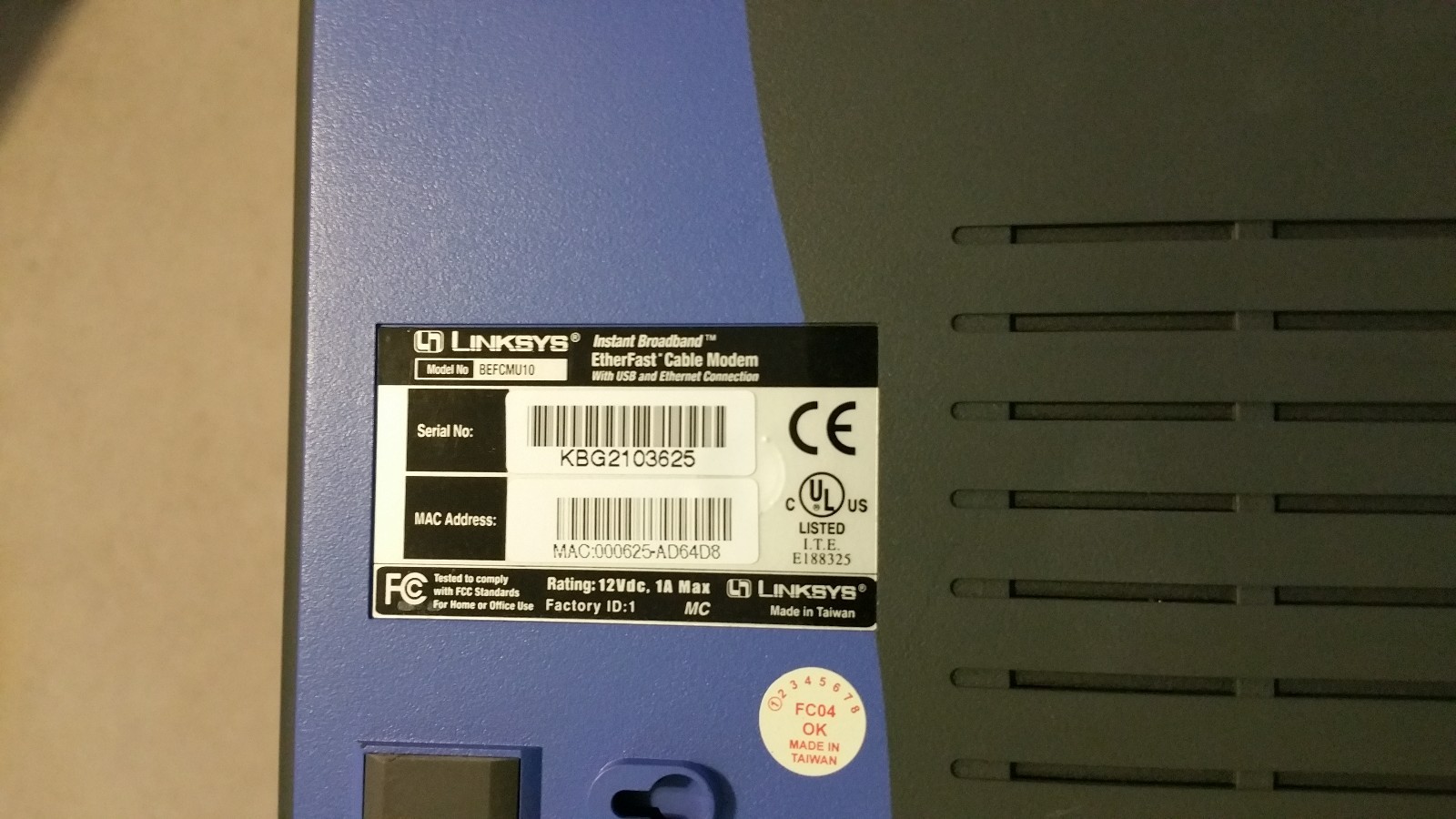 Linksys Cisco BEFCMU10 Cable Modem