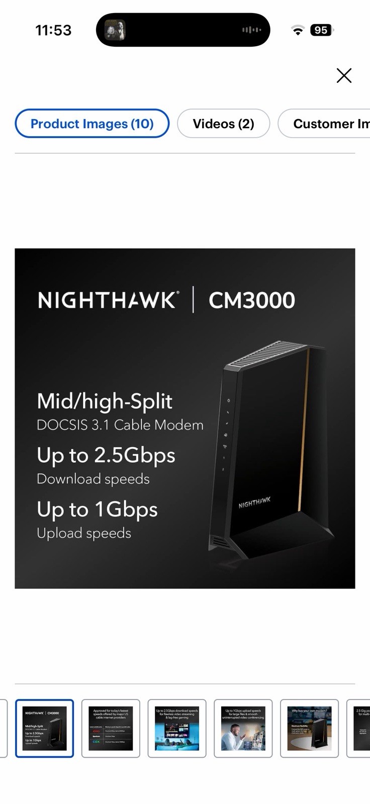 Nighthawk DOCSIS 3.1 Mid/High-Split Cable Modem (CM3000) Pre-owned