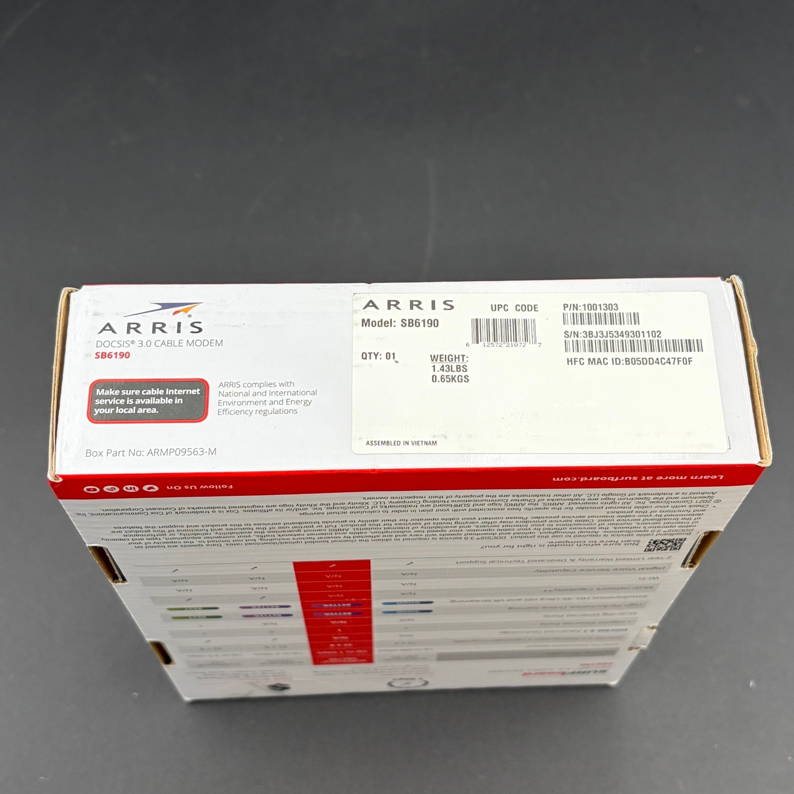 Arris SURFboard SB6190 DOCSIS 3.0 Cable Modem 1 Gbps 32×8 White
