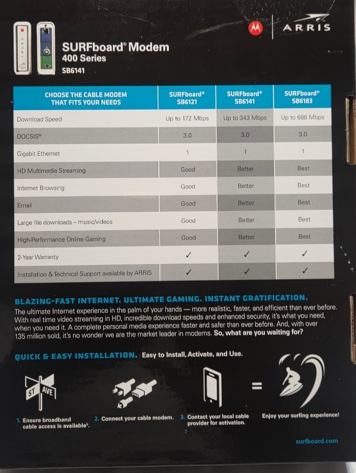ARRIS SURFboard SB6141 Docsis 3.0 Cable Modem New Open Box