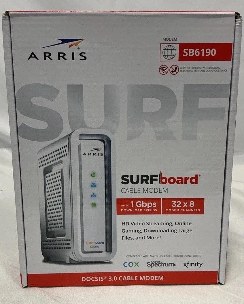 ARRIS Surfboard SB6190-RB DOCSIS 3.0 Cable Modem, White