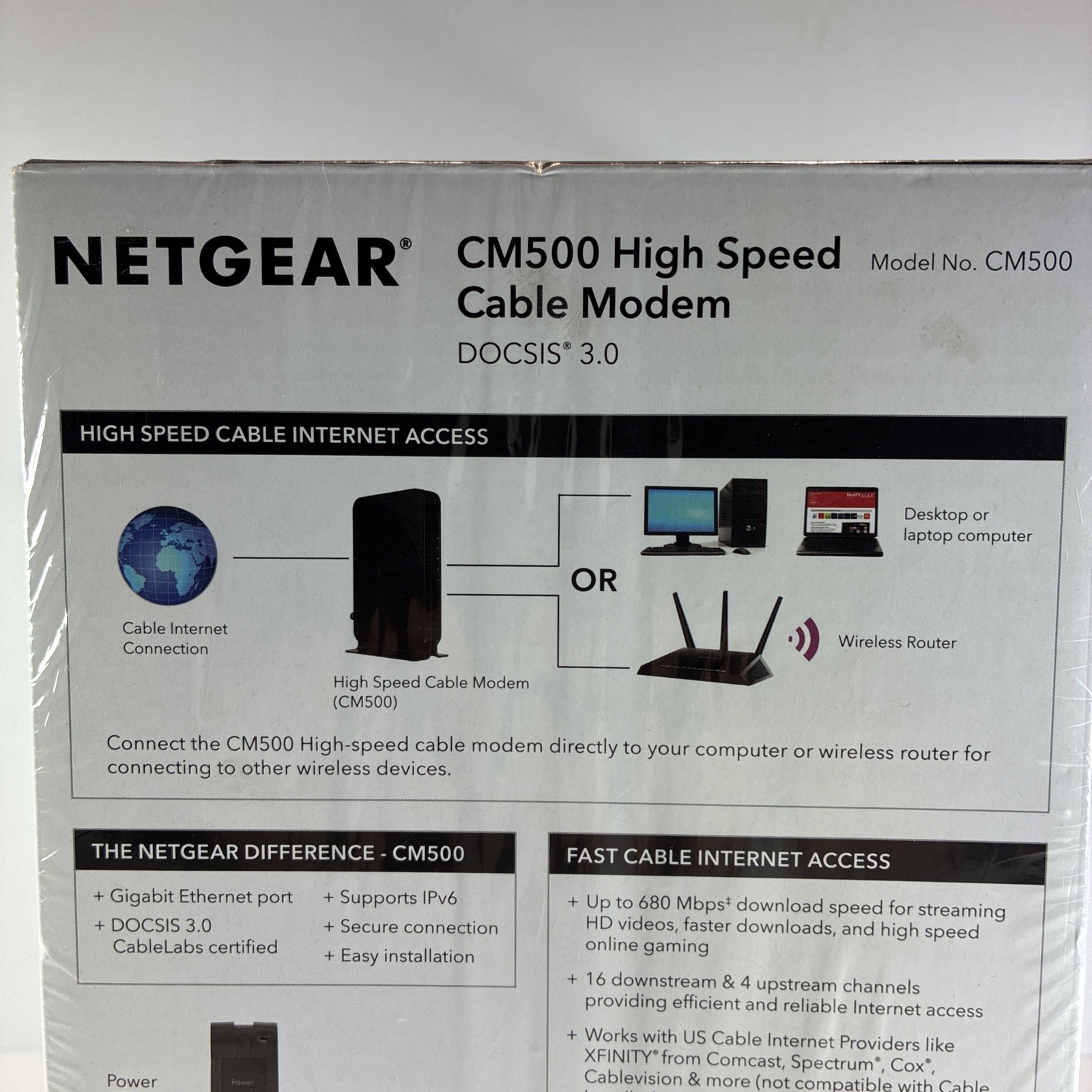 Netgear CM500 High Speed Cable Modem DOCSIS 3.0 680 mbps 16×4 Channel Bonding