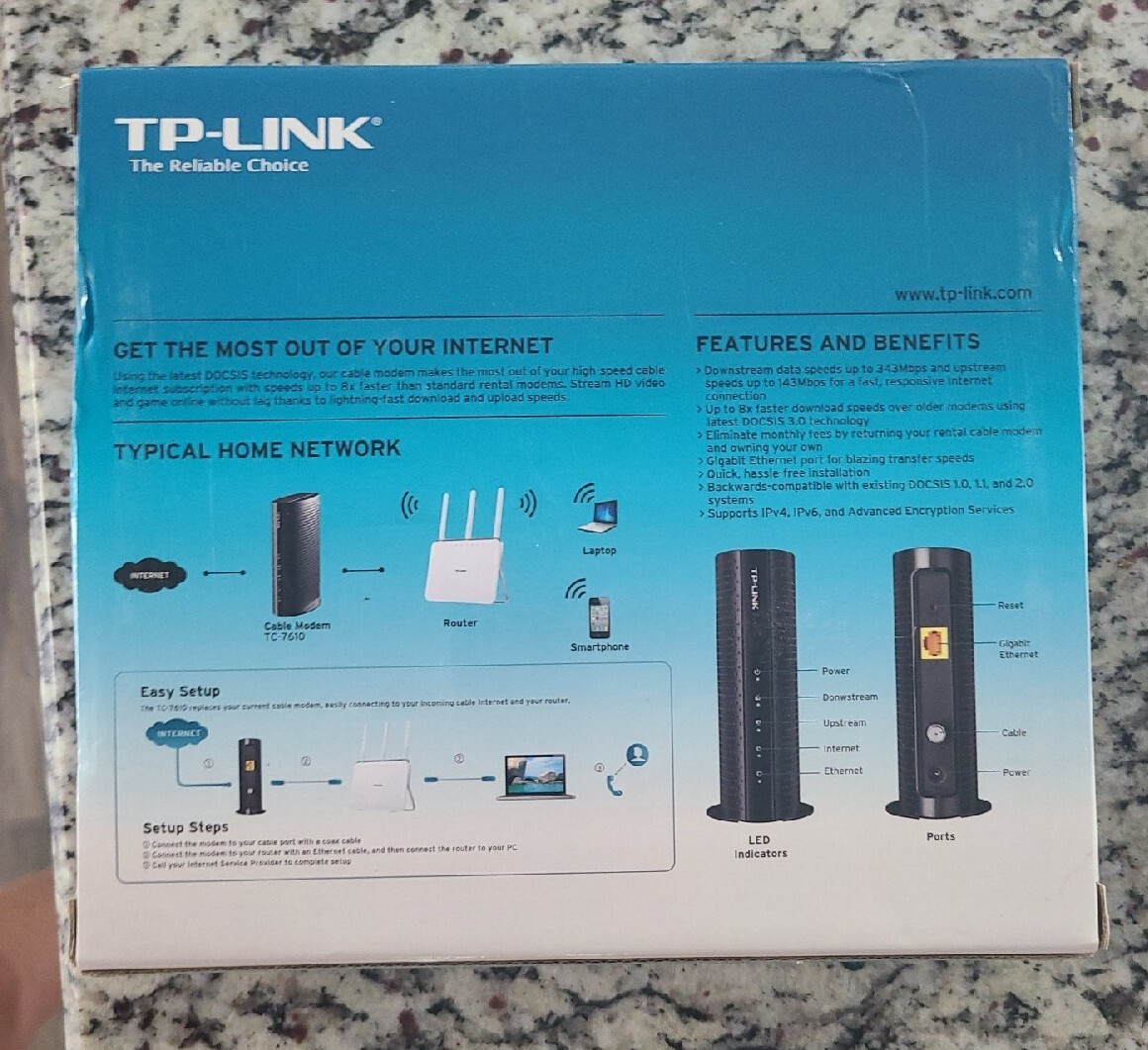 TP-LINK TC-7610 DOCSIS 3.0 Cable Modem – W Power Adapter – Excellent condition