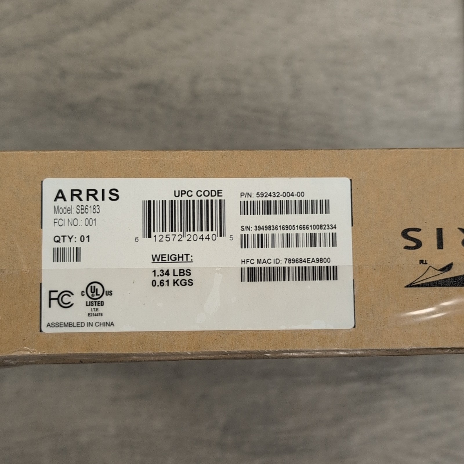 ARRIS SB6183 DOCSIS 3.0 Cable Modem Ethernet RJ-45 Coaxial Black