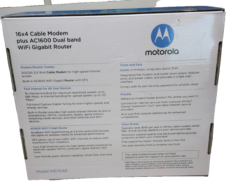 Motorola MG7540-10 16×4 Cable Modem – Black