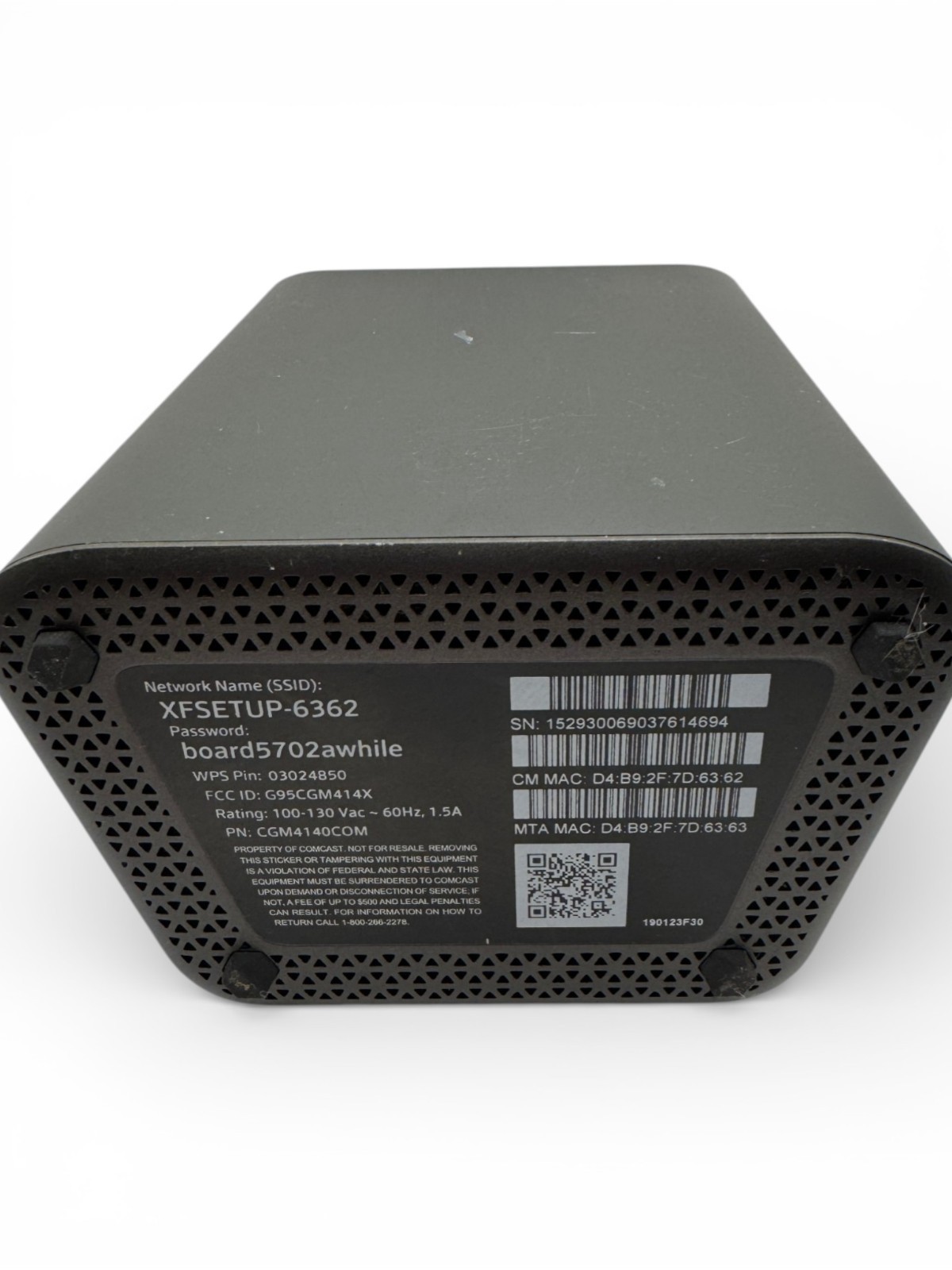 Xfinity XB6-A Gateway WiFi Router Unit with power cord