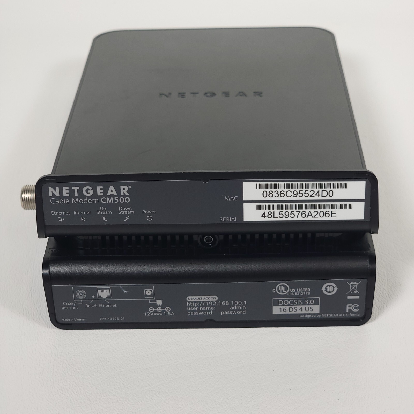 Netgear CM500 DOCSIS 16×4 3.0 High Speed Cable Modem 680Mbps Black Tested Works