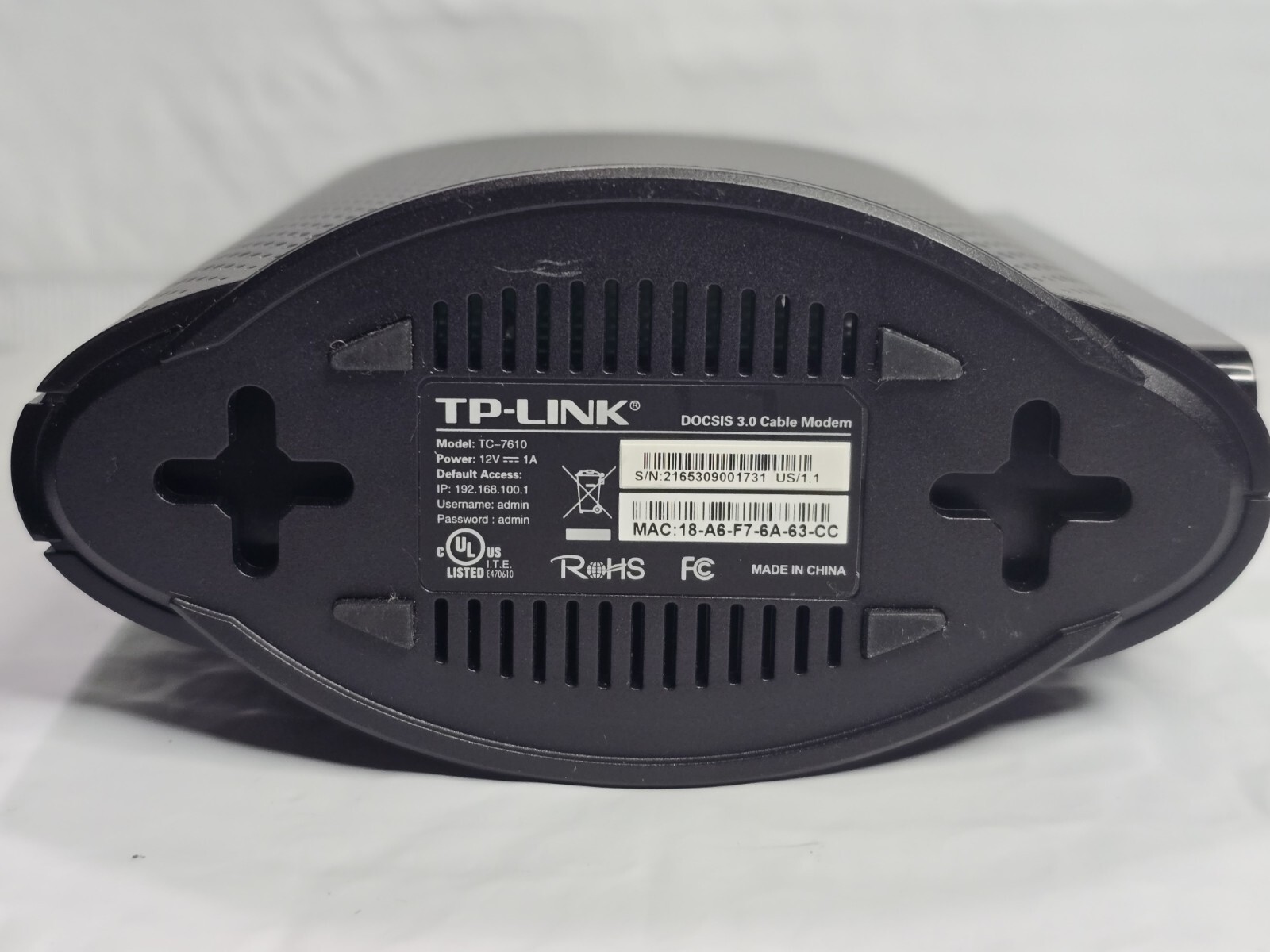 DOCSIS 3.0 Cable Moden TP-Link Modem Model: TC-7610 TC7610 TP-LINK Tested Works