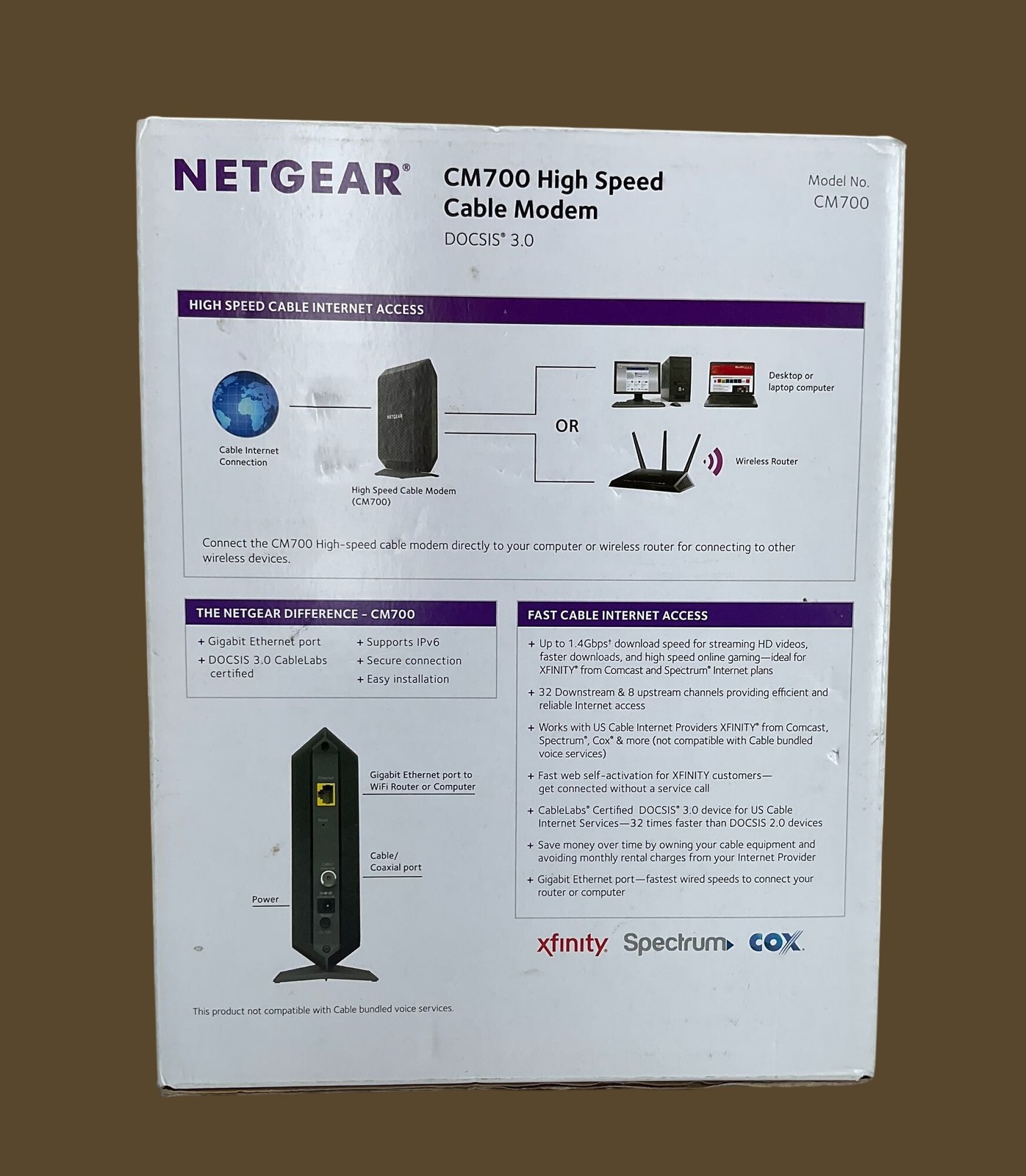 Netgear CM700 High Speed Cable Modem DOCSIS 3.0 Up To 1.4Gbps Xfinity Spectrum &