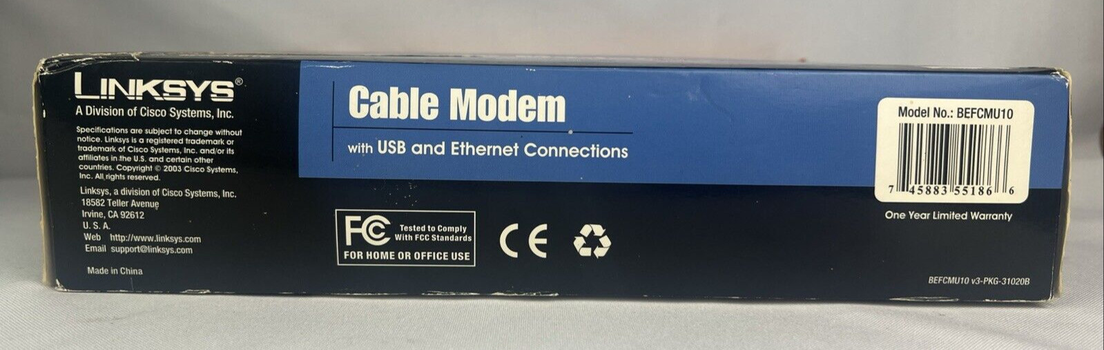 Cisco Linksys BEFCMU10 Cable Mode W/ USB & Ethernet for Microsoft/Win