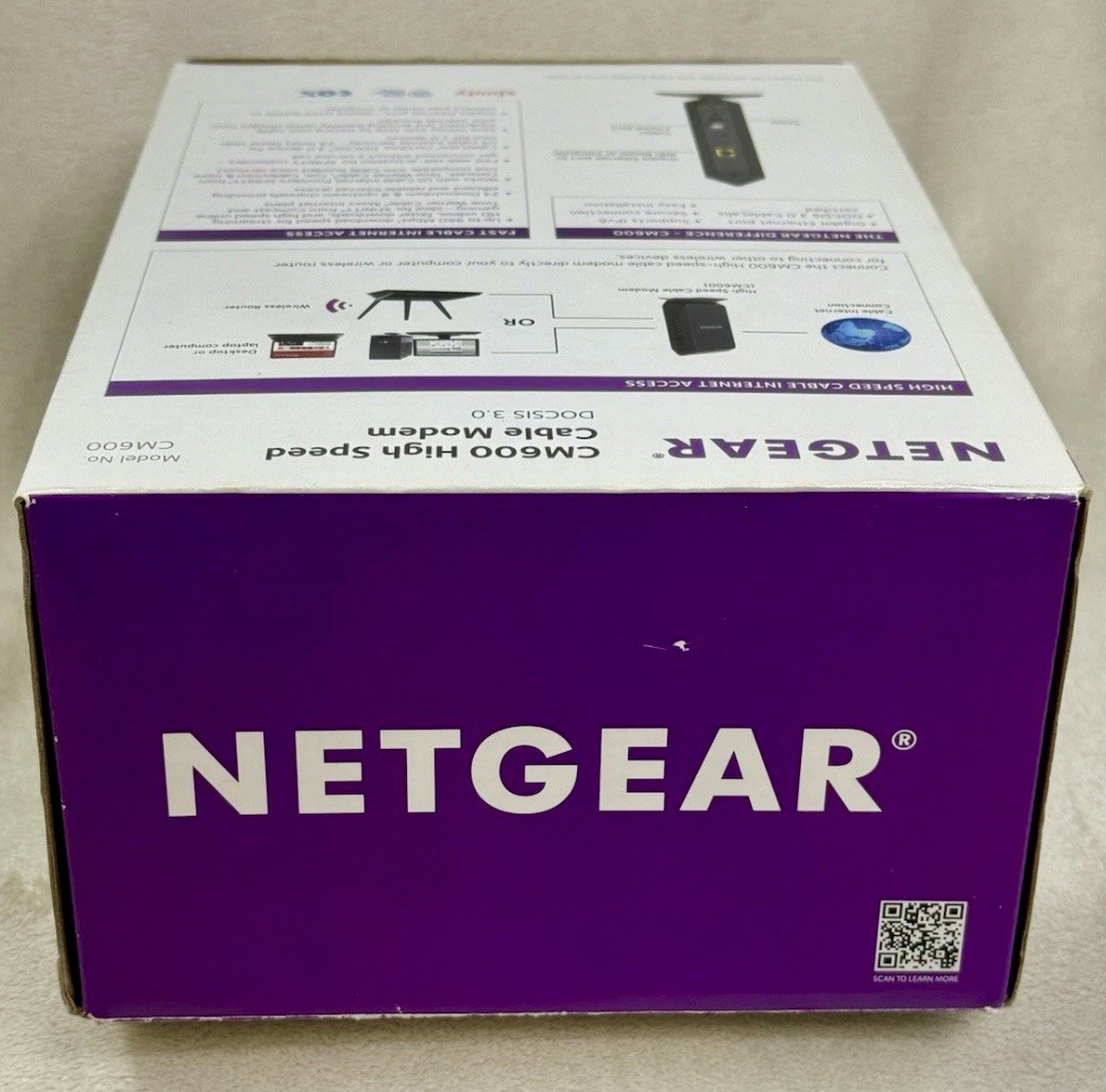Netgear CM600 Cable Modem DOCSIS 3.0 24×8 Xfinity Cox Spectrum Tested Works