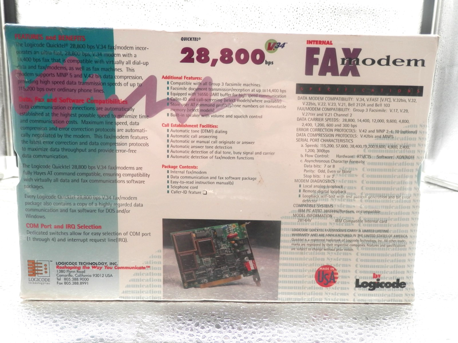 Quicktel Logicode 28,800 BPS Internal Fax Modem-NEW-Free Shipping