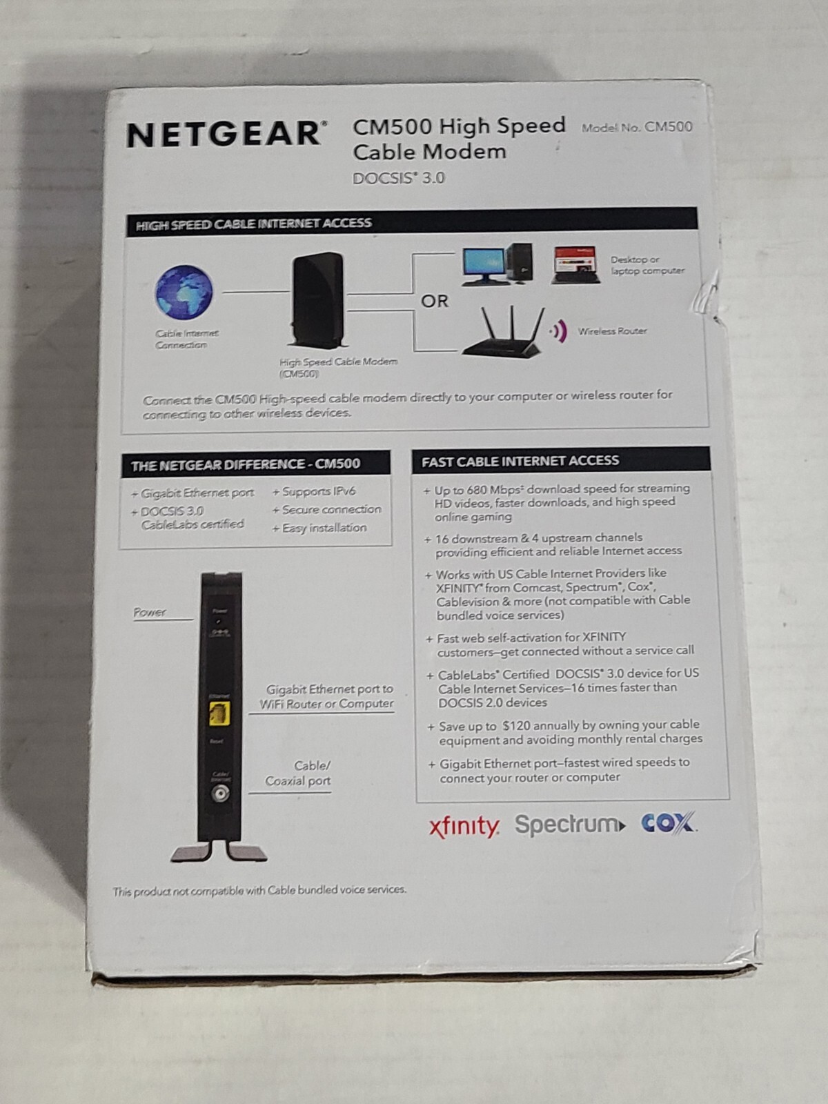 Netgear CM500-1AZNAS 16×4 High Speed DOCSIS 3.0 Cable Modem – New Open Box
