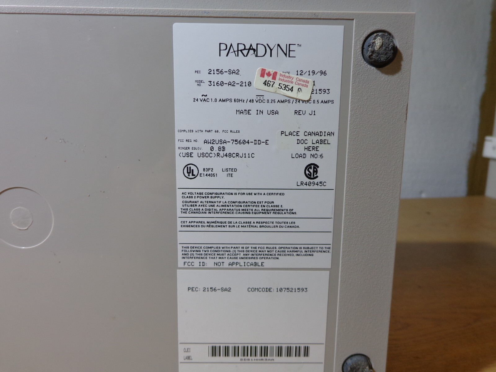 AT&T PARADYNE 3610-A2-210 MODEM 2156-SA2 Acculink (No AC Adapter)