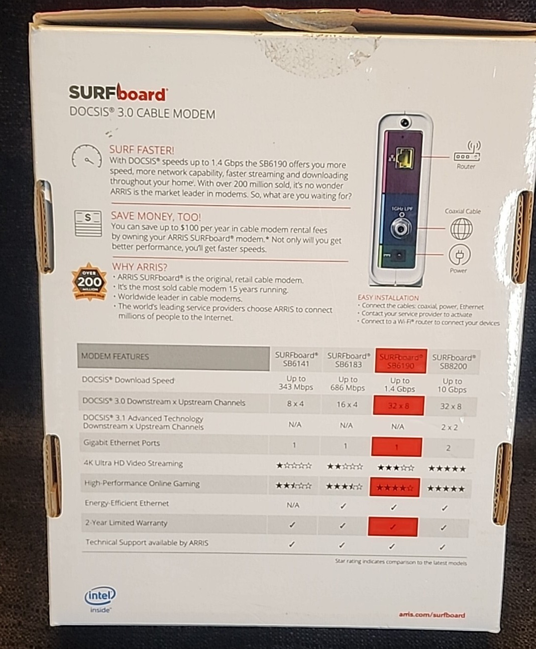Arris Surf Board DOCSIS 3.0 Cable Modem 1.4 Gbps Download Speed Xf (BBAA)