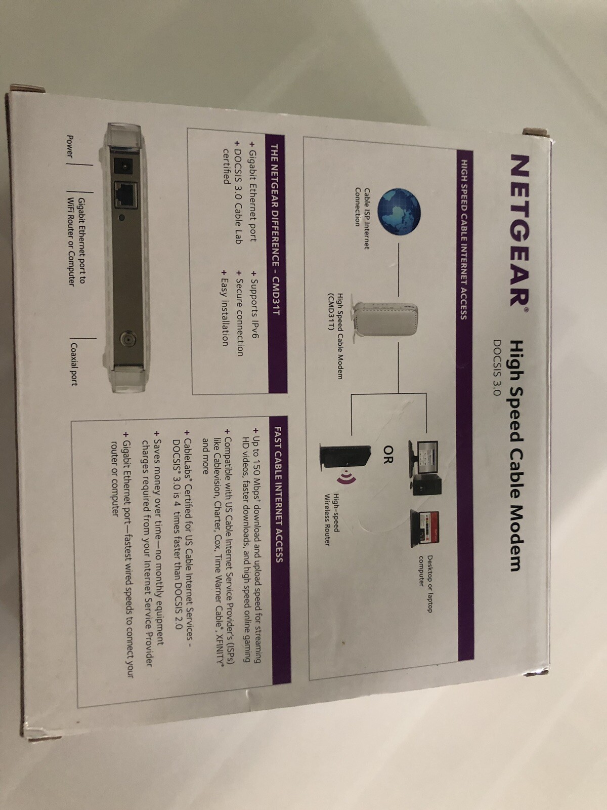 Netgear CMD31T High-Speed Cable Modem DOCSIS 3.0 Used in Original Box