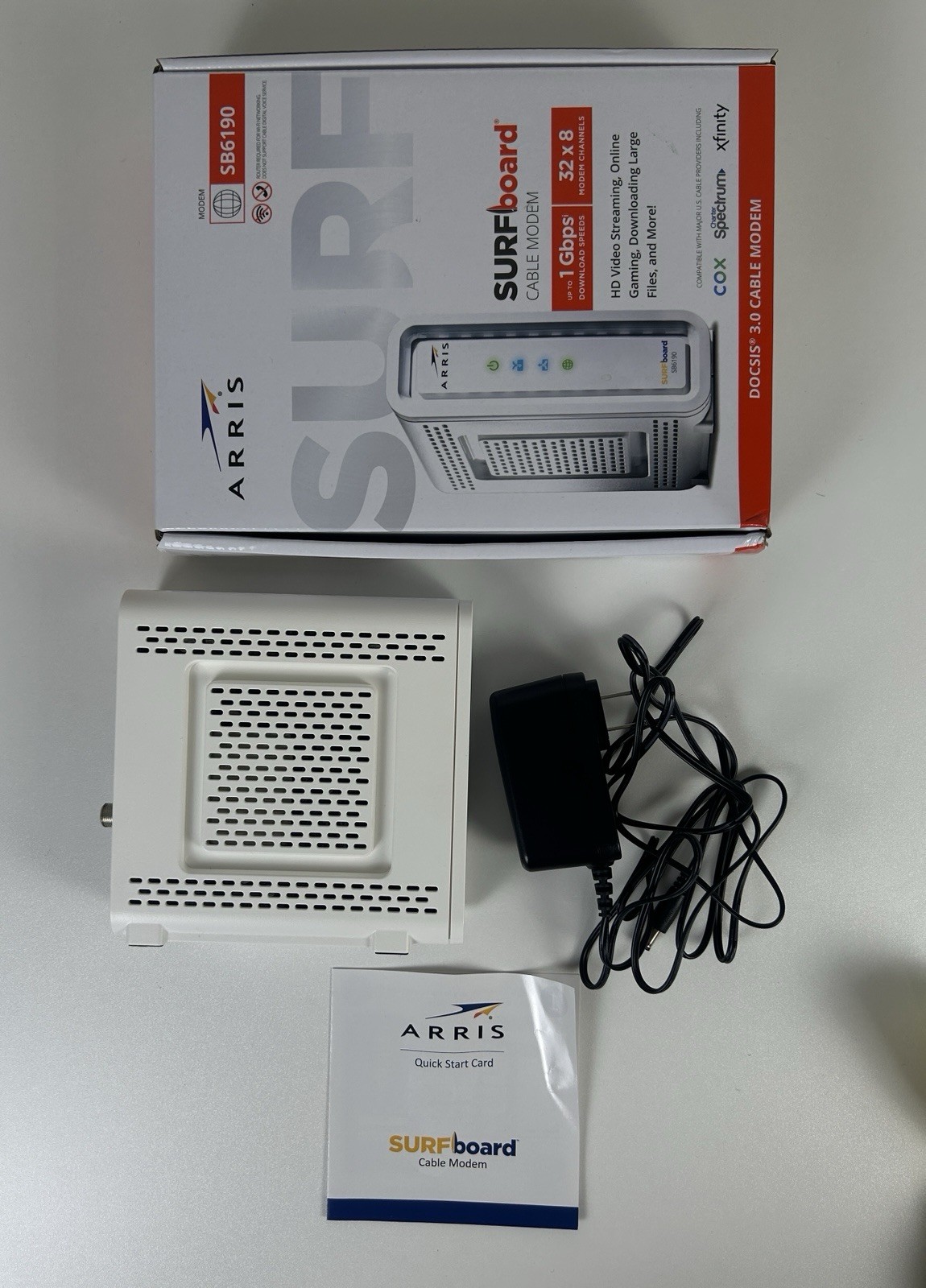 ARRIS SURFboard SB6190 DOCSIS 3.0 32×8 Cable Modem 1 Gbps White
