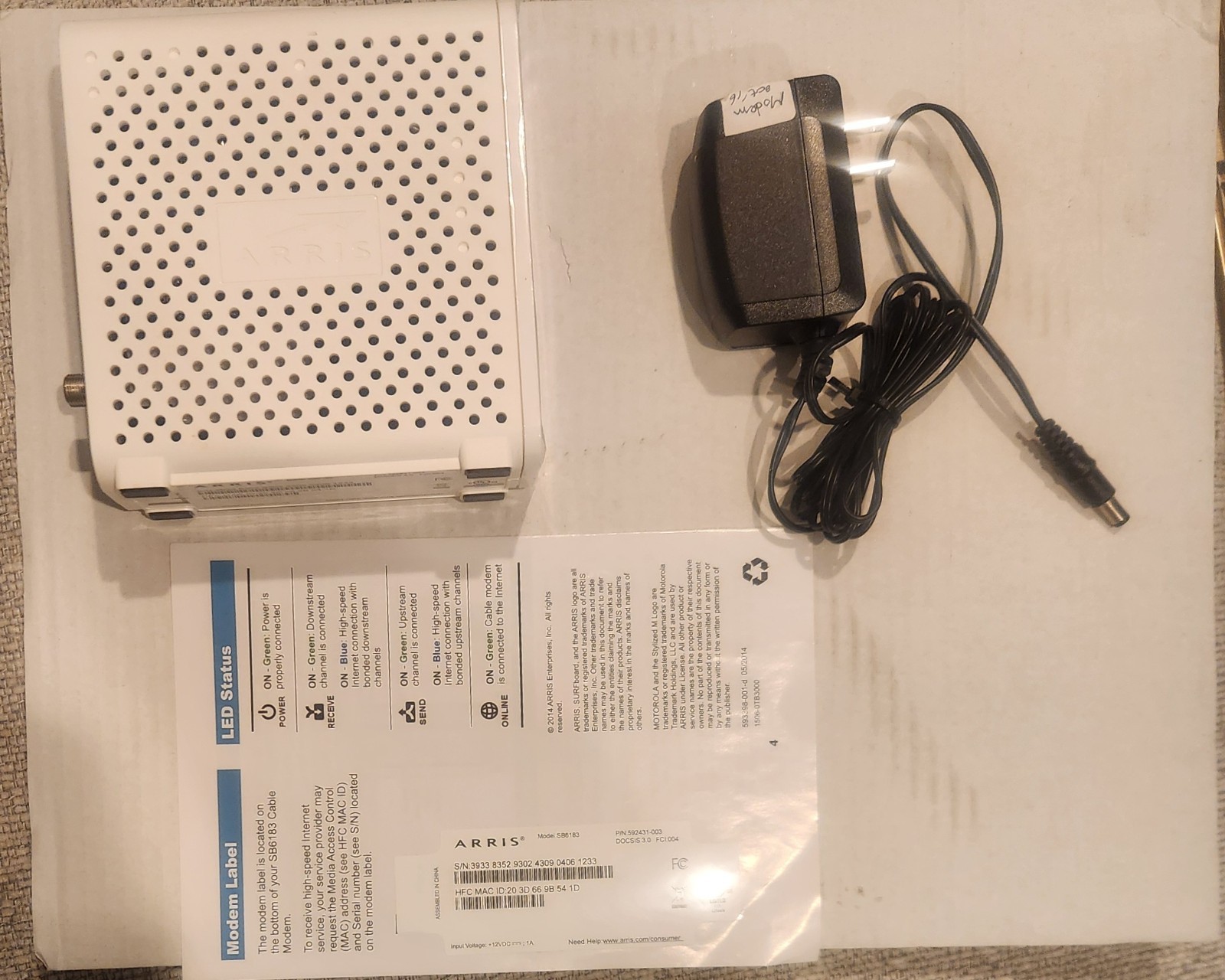 ARRIS SB6183 Surfboard 16×4 DOCSIS 3.0 Cable Modem US Cable CO Compatible