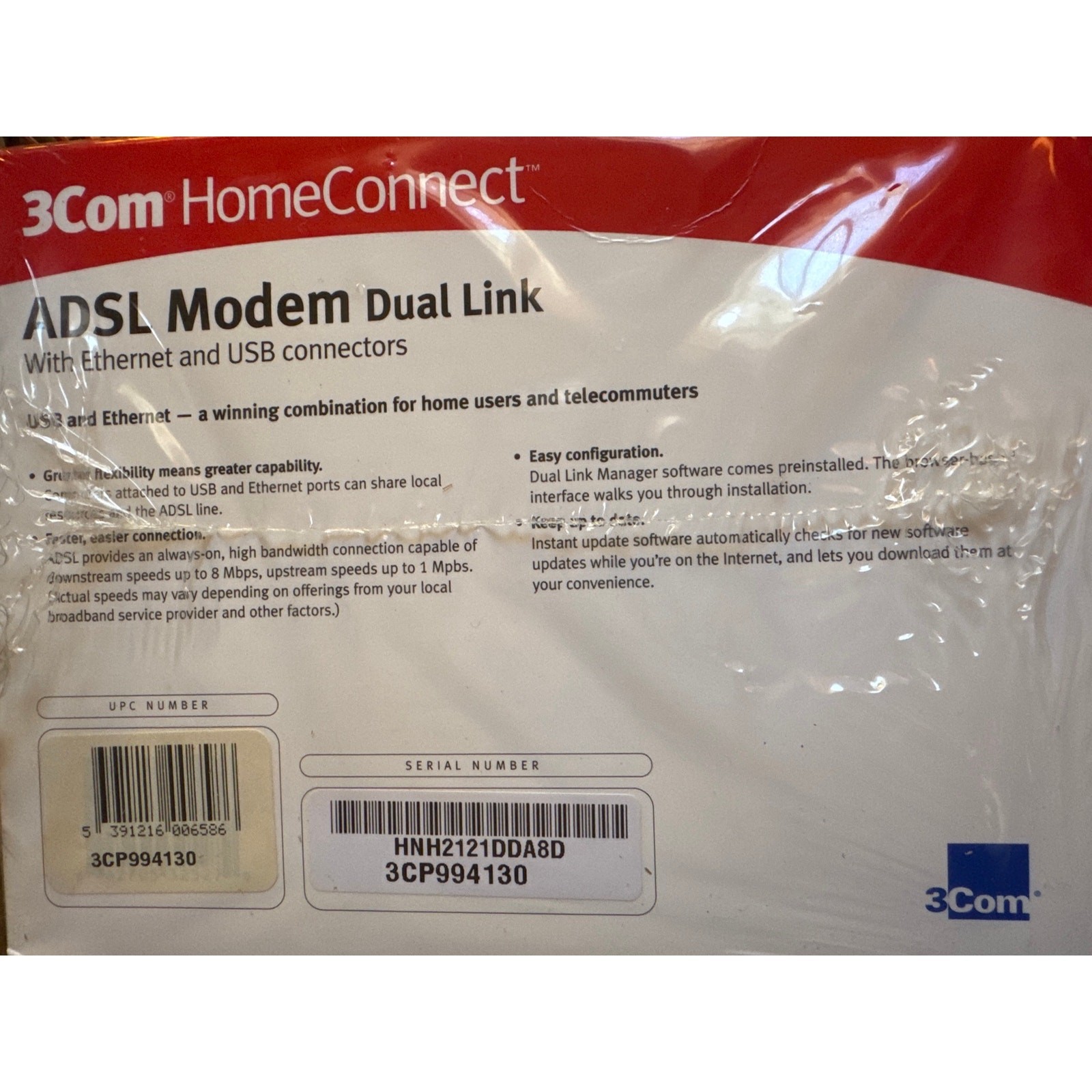 2 Day 50%! 3Com HomeConnect ADSL Modem Dual Link Ethernet USB Connectors 3CP4130