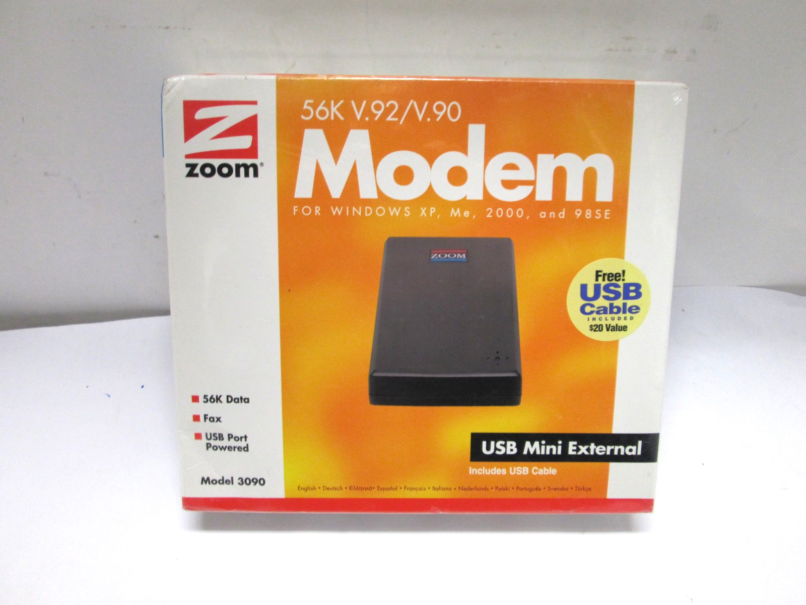 NEW Zoom 56K USB powered External Modem 3090 V.92/V.90 Data Fax XP ME 98 VINTAGE