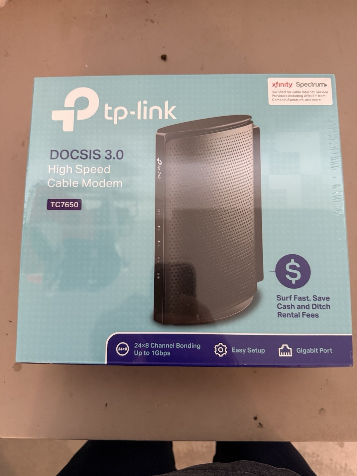 TP-Link TC7650 DOCSIS 3.0 High Speed Cable Modem 24×8 1Gbps Black NEW