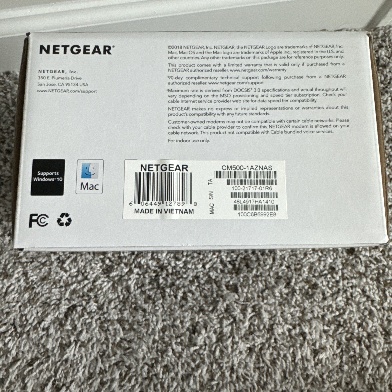 Netgear CM500 High Speed Cable Modem DOCSIS 3.0 Xfinity Cox Spectrum Comcast L77