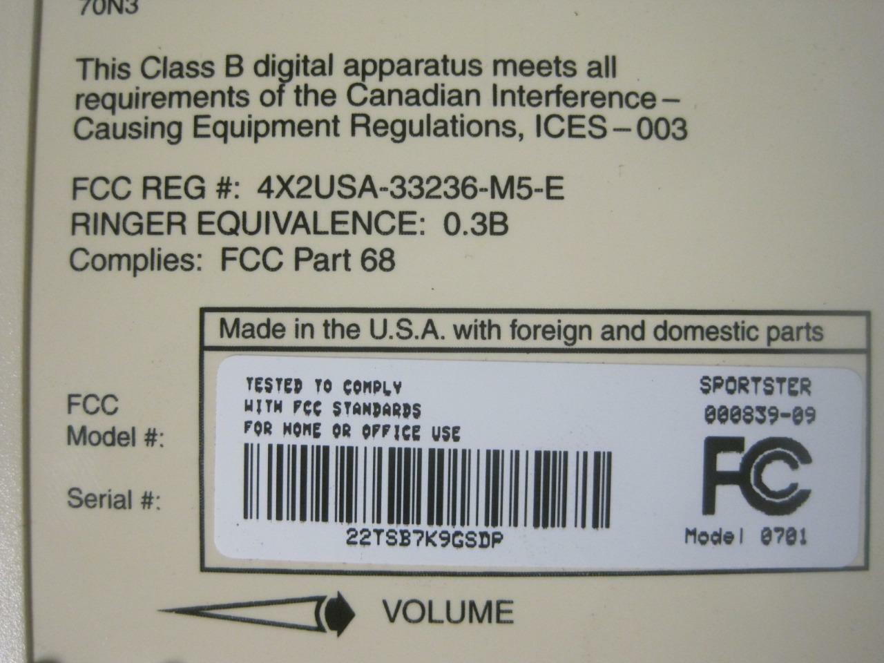 US ROBOTICS 33.6 FAXMODEM SPORTSTER USED FCC 4X2USA-33236-M5-E W/ POWER SUPPLY