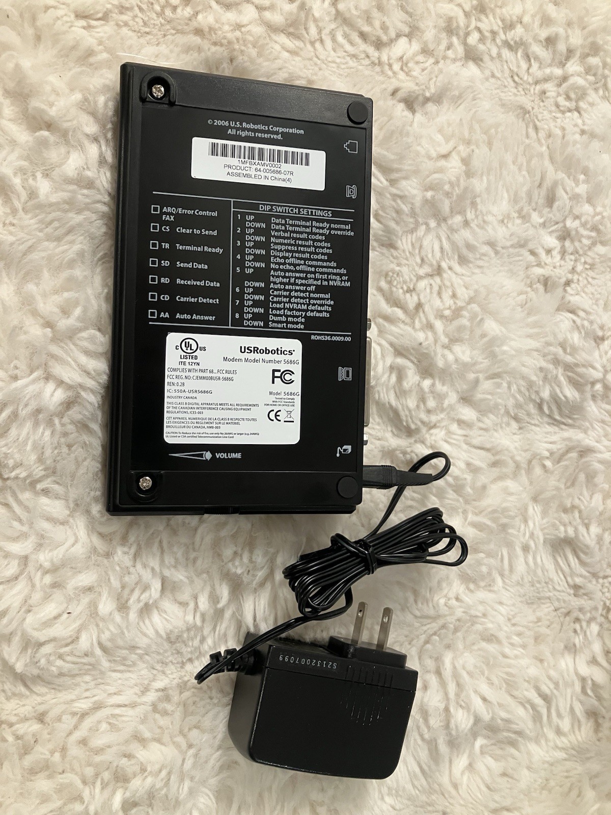 US Robotics 56K Business Modem Courier Lite 5686G with Power adapter & Cables