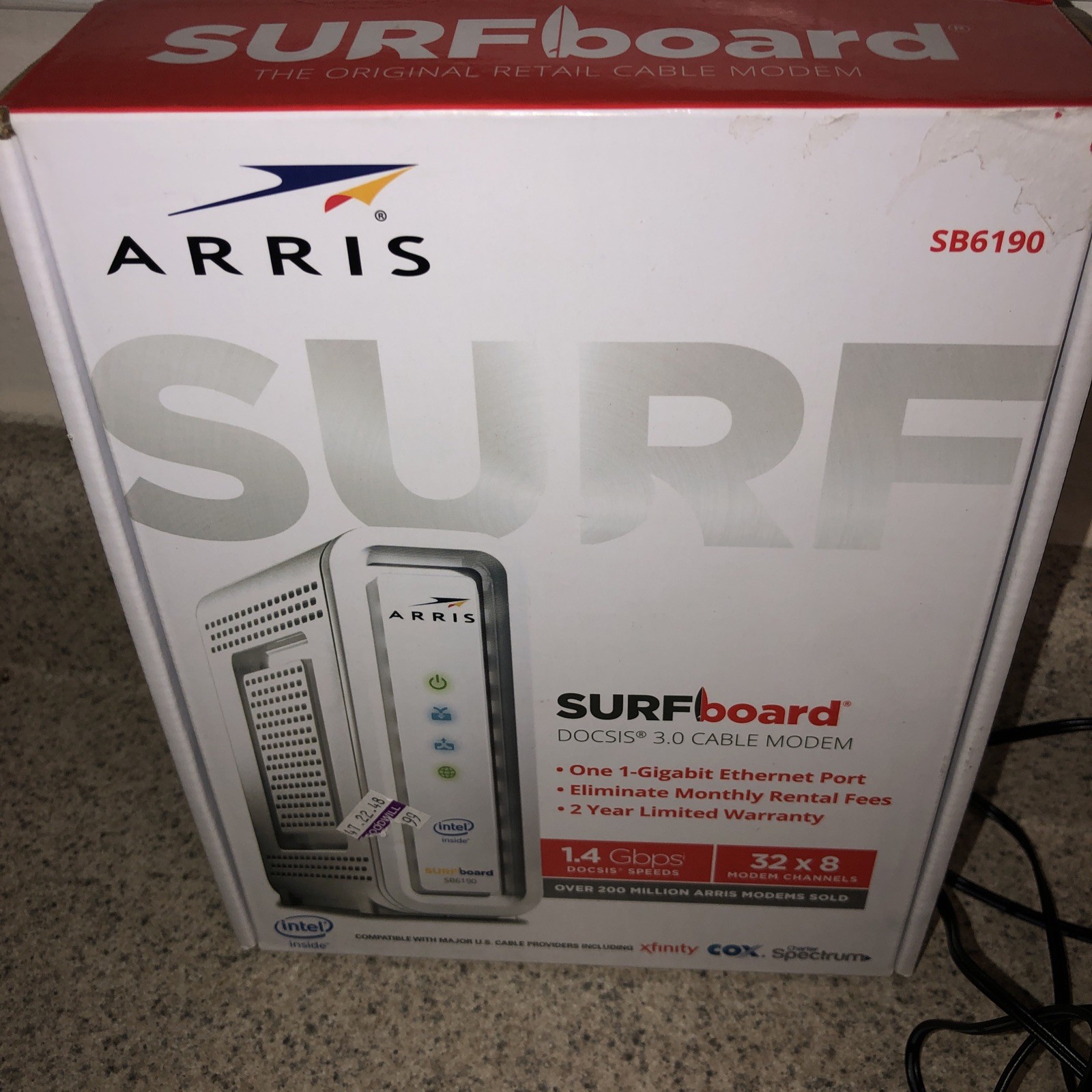 ARRIS SURFboard sb6190 docsis 3.0 cable modem 1.4 Gbps 32×8 Channels With Box.