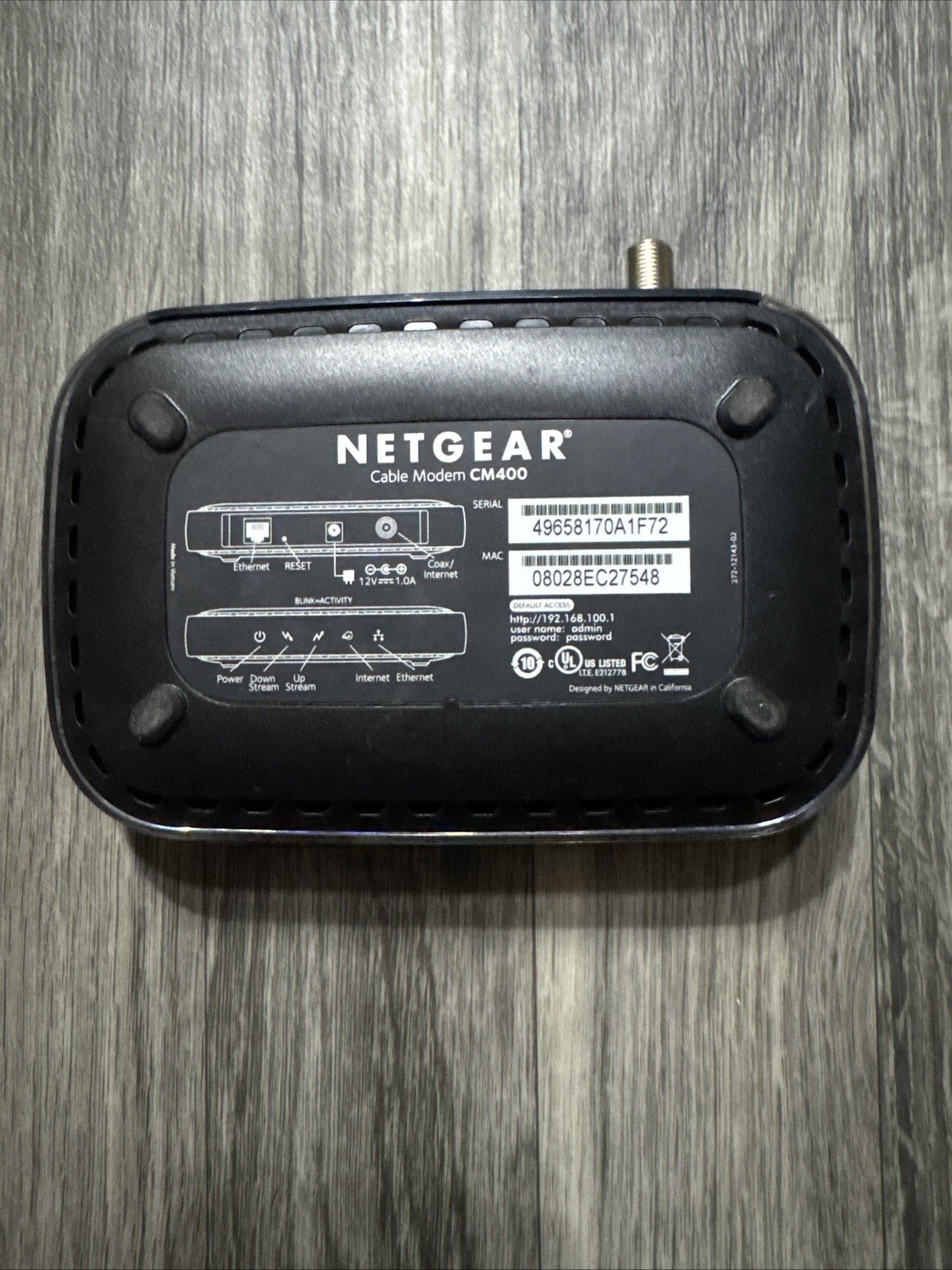 Netgear CM400 Cable Modem High-Speed DOCSIS 3.0 (CM400-100NAS) 340 Mbps.