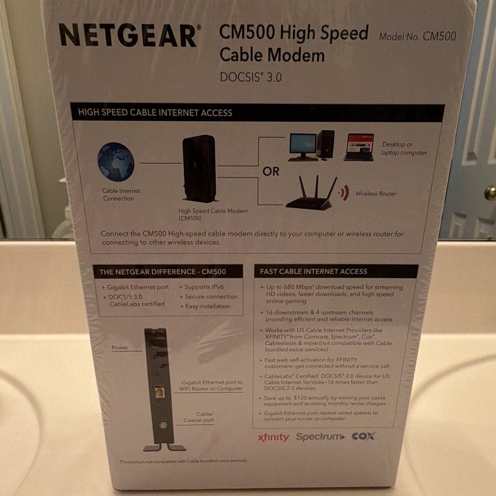 NETGEAR CM500 DOCSIS 3.0 Cable Modem 680 Mbps 1-Port Gigabit Ethernet XFINITY
