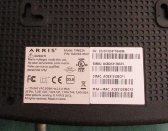 ARRIS CABLE MODEM – Model TM822A – w/Power Cord – VG Used Condition!