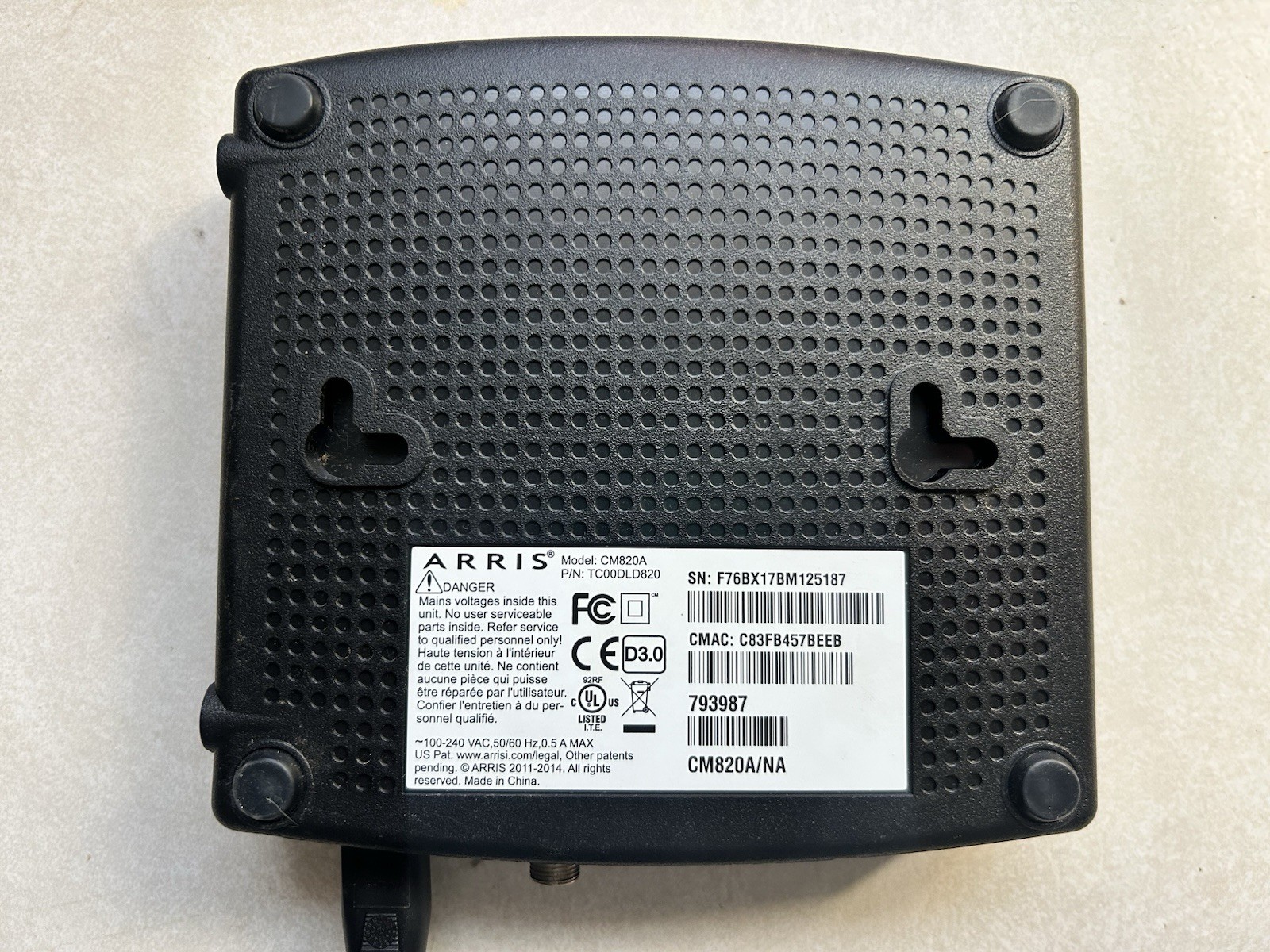 ARRIS CM820A DOCSIS 3.0 8/4 Cable Modem Internet Tested