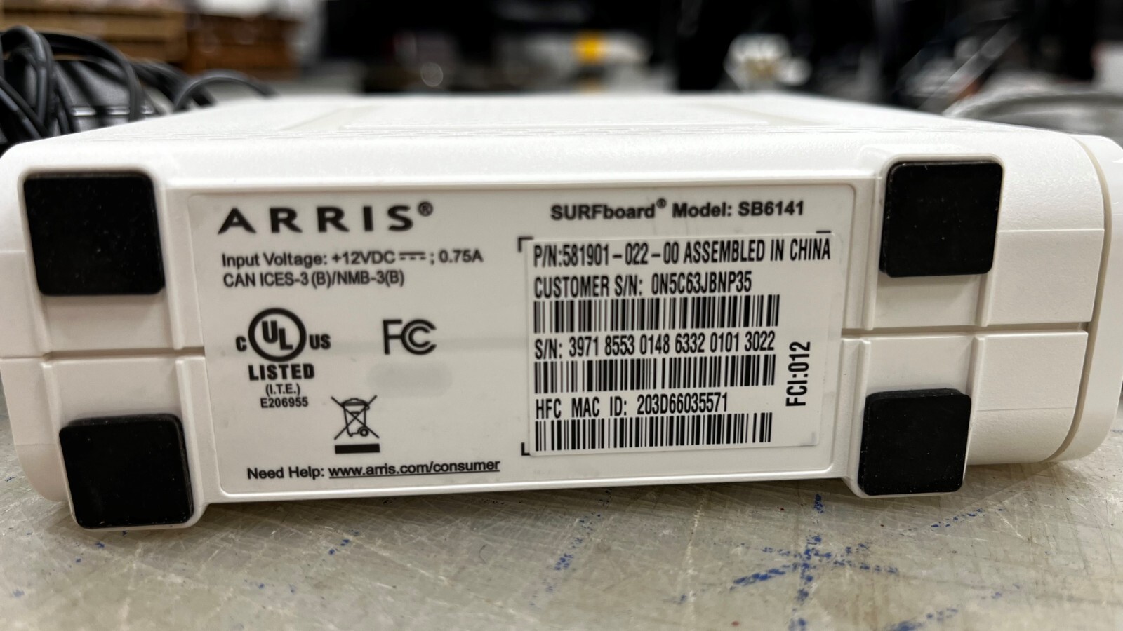 ARRIS SURFboard SB6141 Motorola Surf Board Modem W/Power Cable and 7′ CAT5 Cable