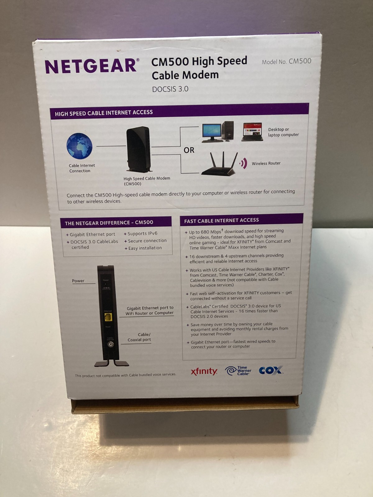 NEW Open Box Netgear CM500 High Speed Cable Modem No Quick Install Guide