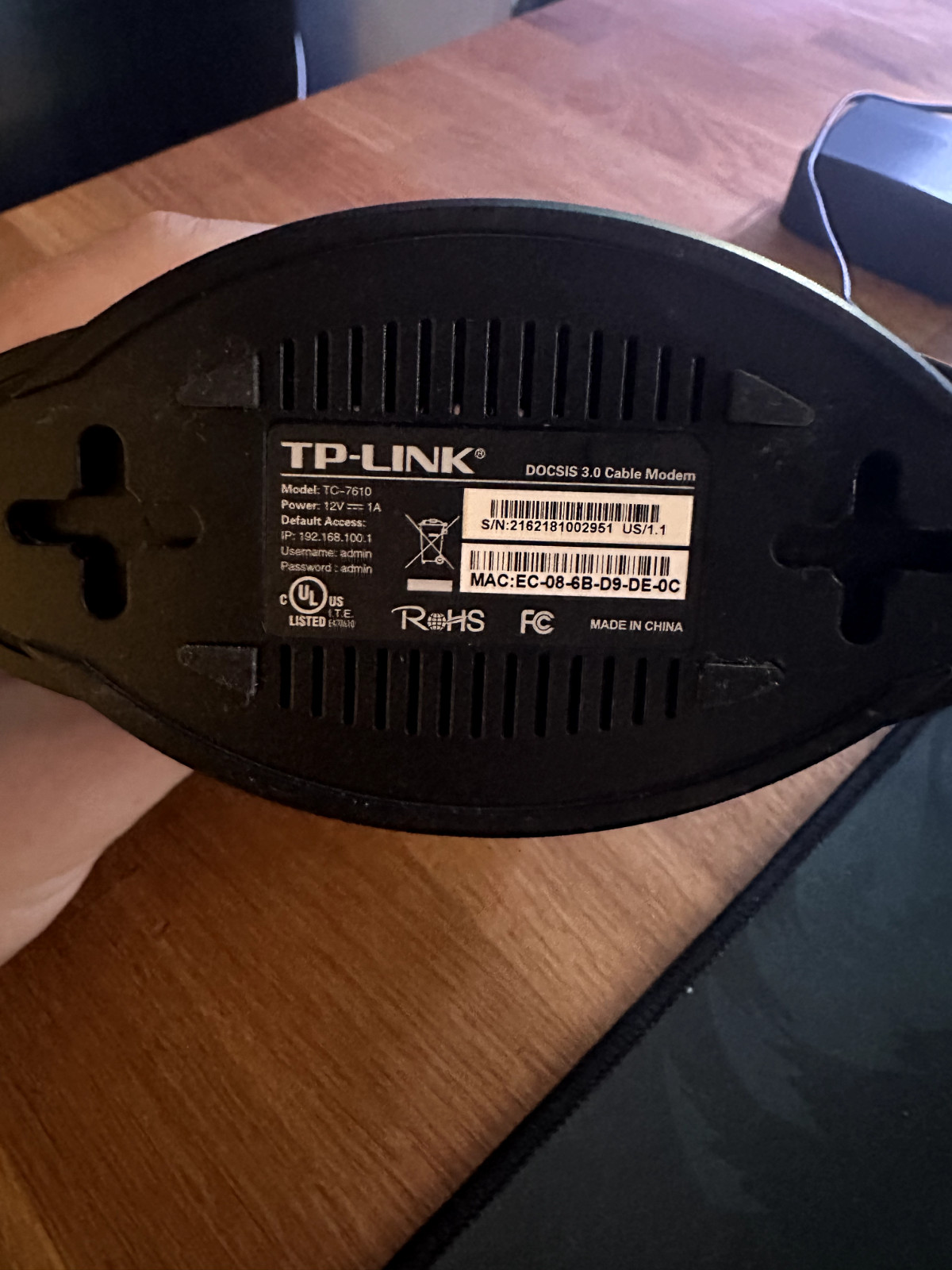 TP-LINK TC-7610 DOCSIS 3.0 Cable Modem