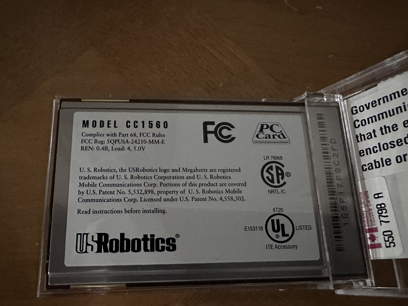 US Robotics Megahertz 56k PC Card Modem W/ Disk, Cord And Box. NEW