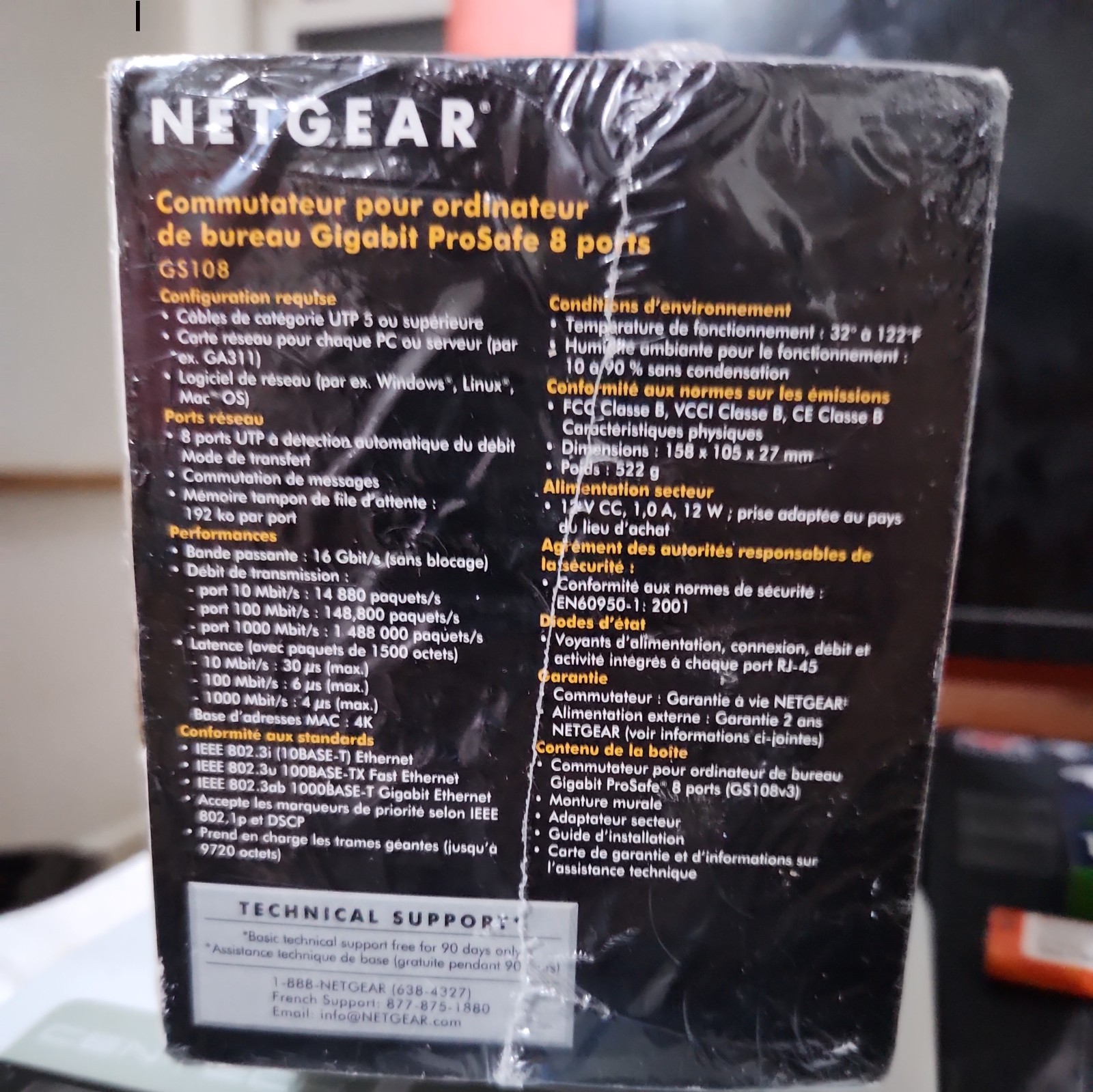 Netgear Prosafe 8 Port Gigabit Switch GS108 10/100/1000 Mbps New in Box