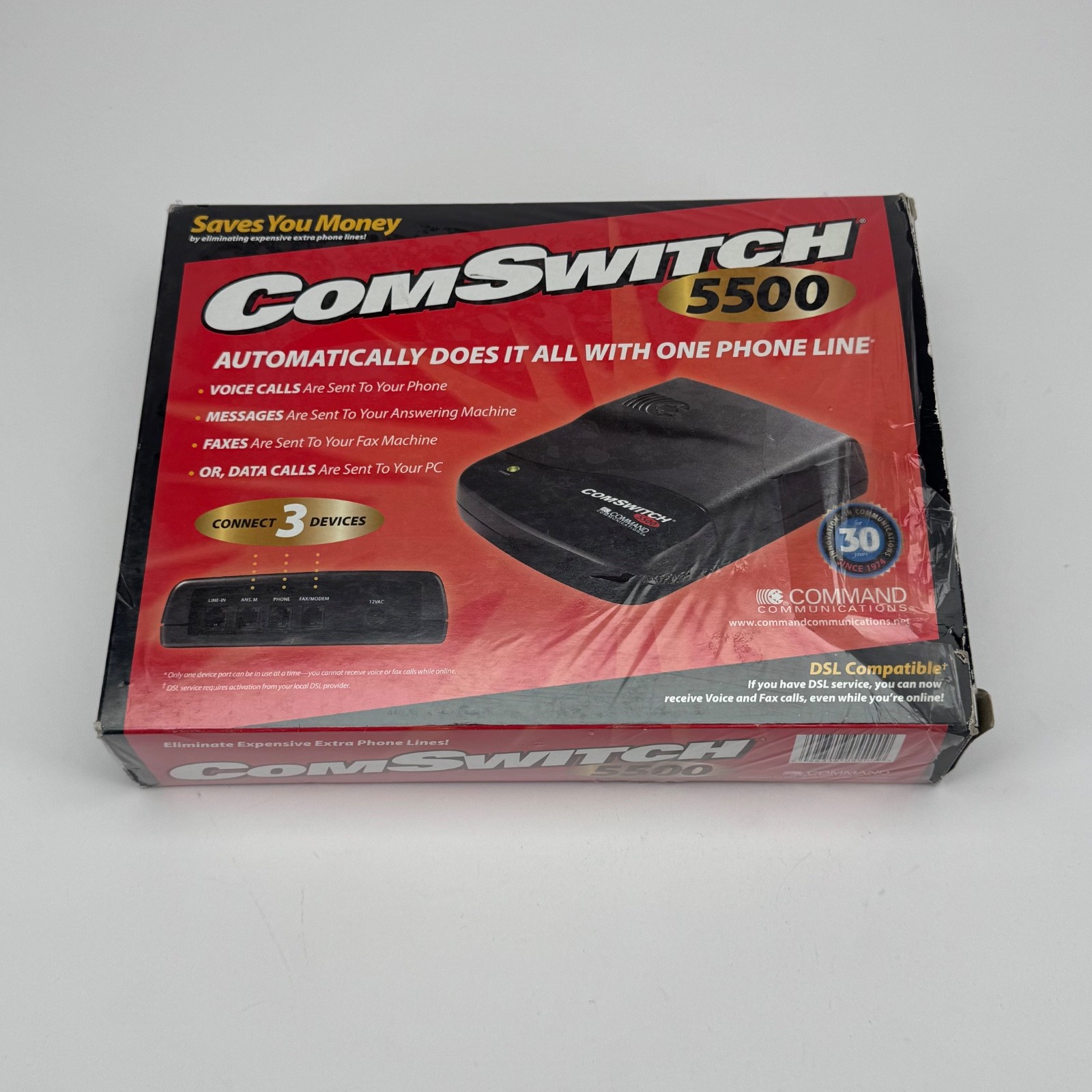ComSwitch 5500 Phone Line Sharing Switch DSL Fax Modem Router Box w Adapter