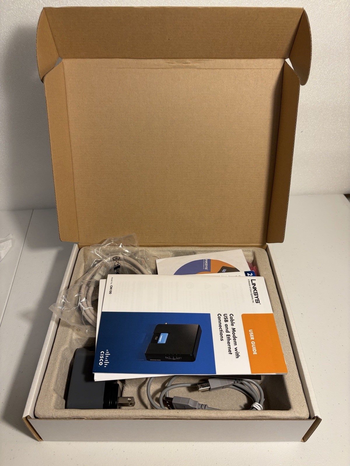 Cisco-Linksys Cable Modem with USB And Ethernet Connections Model #CM100