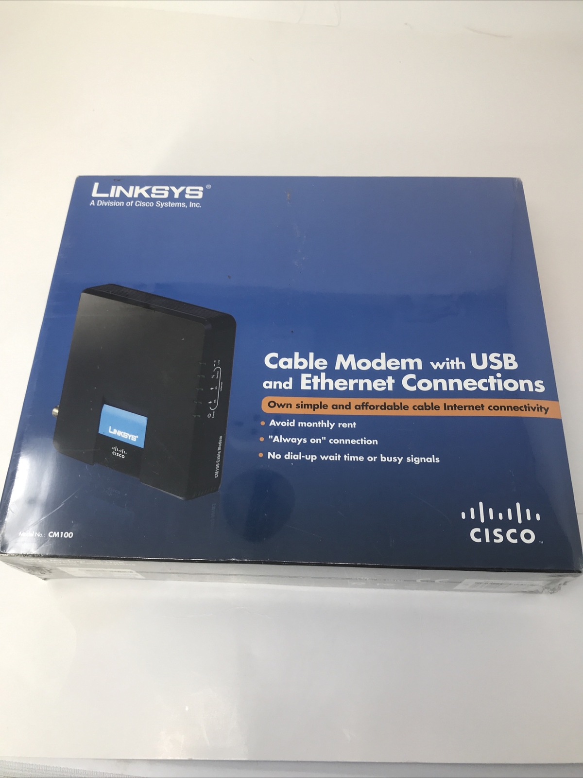Linksys CM100 100 Mbps Cable Modem W USB And Ethernet Connections Sealed